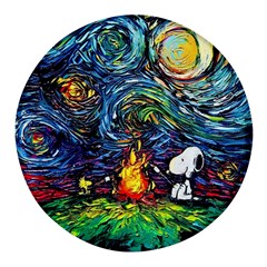 Dog Cartoon Starry Night Print Van Gogh Parody Round Glass Fridge Magnet (4 Pack) by Modalart