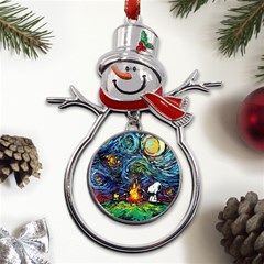 Dog Cartoon Starry Night Print Van Gogh Parody Metal Snowman Ornament