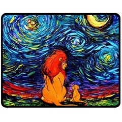 Lion Art Starry Night Van Gogh Fleece Blanket (medium) by Modalart