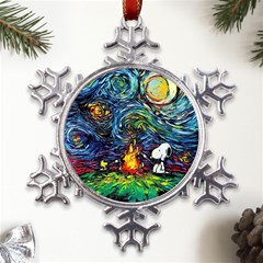 Dog Cartoon Starry Night Print Van Gogh Parody Metal Large Snowflake Ornament by Modalart