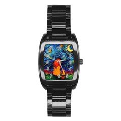 Lion Art Starry Night Van Gogh Stainless Steel Barrel Watch by Modalart