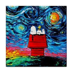 Red House Dog Cartoon Starry Night Tile Coaster by Modalart