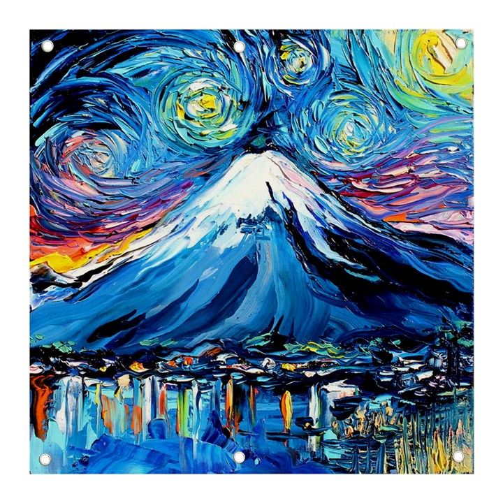 Mount Fuji Art Starry Night Van Gogh Banner and Sign 3  x 3 