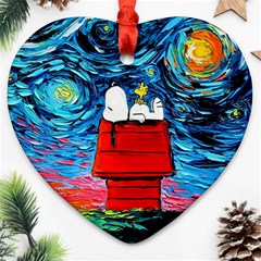 Red House Dog Cartoon Starry Night Ornament (heart)