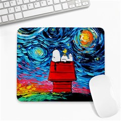 Red House Dog Cartoon Starry Night Large Mousepad by Modalart