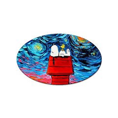 Red House Dog Cartoon Starry Night Sticker (oval) by Modalart