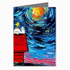 Red House Dog Cartoon Starry Night Greeting Card by Modalart