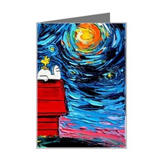 Red House Dog Cartoon Starry Night Mini Greeting Card by Modalart