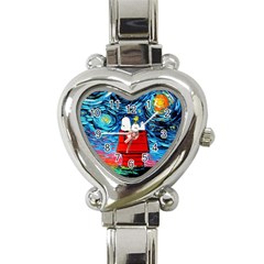 Red House Dog Cartoon Starry Night Heart Italian Charm Watch by Modalart