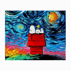 Red House Dog Cartoon Starry Night Small Glasses Cloth by Modalart