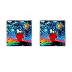 Red House Dog Cartoon Starry Night Cufflinks (square) by Modalart