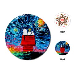 Red House Dog Cartoon Starry Night Playing Cards Single Design (round)