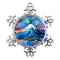 Mount Fuji Art Starry Night Van Gogh Metal Large Snowflake Ornament