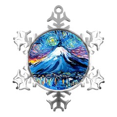 Mount Fuji Art Starry Night Van Gogh Metal Small Snowflake Ornament