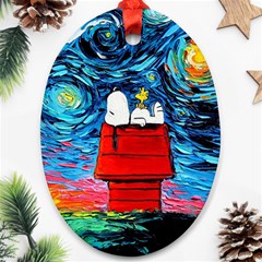 Red House Dog Cartoon Starry Night Oval Ornament (two Sides)