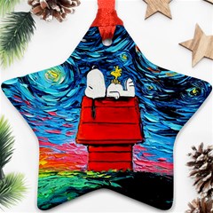 Red House Dog Cartoon Starry Night Star Ornament (two Sides)