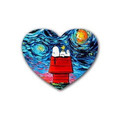 Red House Dog Cartoon Starry Night Rubber Coaster (heart) by Modalart