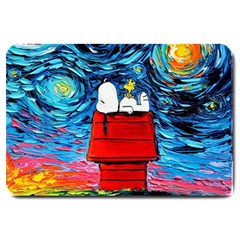 Red House Dog Cartoon Starry Night Large Doormat by Modalart