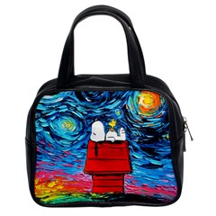 Red House Dog Cartoon Starry Night Classic Handbag (two Sides) by Modalart