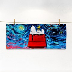 Red House Dog Cartoon Starry Night Hand Towel by Modalart