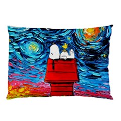 Red House Dog Cartoon Starry Night Pillow Case by Modalart