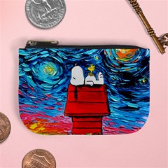 Red House Dog Cartoon Starry Night Mini Coin Purse by Modalart