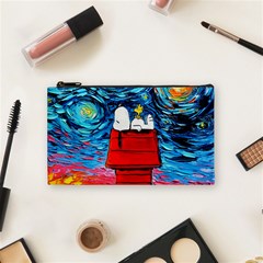 Red House Dog Cartoon Starry Night Cosmetic Bag (small) by Modalart