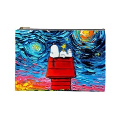 Red House Dog Cartoon Starry Night Cosmetic Bag (large) by Modalart