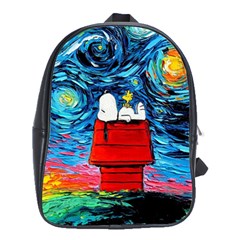 Red House Dog Cartoon Starry Night School Bag (large) by Modalart