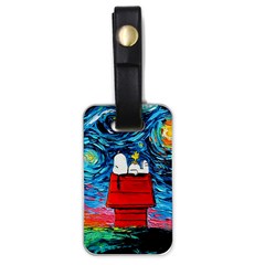 Red House Dog Cartoon Starry Night Luggage Tag (one Side) by Modalart