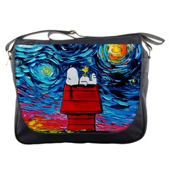 Red House Dog Cartoon Starry Night Messenger Bag by Modalart