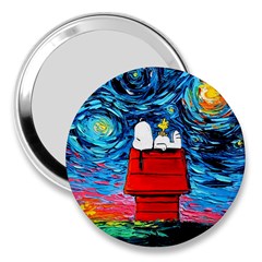 Red House Dog Cartoon Starry Night 3  Handbag Mirrors by Modalart