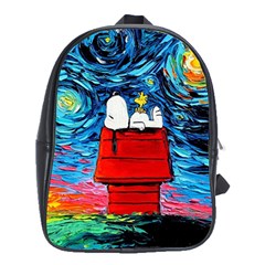 Red House Dog Cartoon Starry Night School Bag (xl) by Modalart