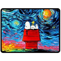 Red House Dog Cartoon Starry Night Two Sides Fleece Blanket (large) by Modalart