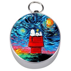 Red House Dog Cartoon Starry Night Silver Compasses by Modalart