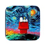 Red House Dog Cartoon Starry Night Square Metal Box (Black) Front