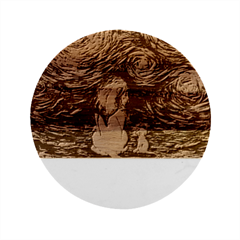 Lion Art Starry Night Van Gogh Marble Wood Coaster (round) by Modalart