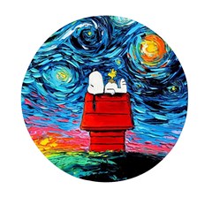 Red House Dog Cartoon Starry Night Mini Round Pill Box by Modalart