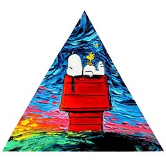 Red House Dog Cartoon Starry Night Wooden Puzzle Triangle by Modalart