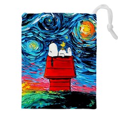 Red House Dog Cartoon Starry Night Drawstring Pouch (5xl) by Modalart