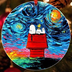 Red House Dog Cartoon Starry Night Uv Print Acrylic Ornament Round by Modalart