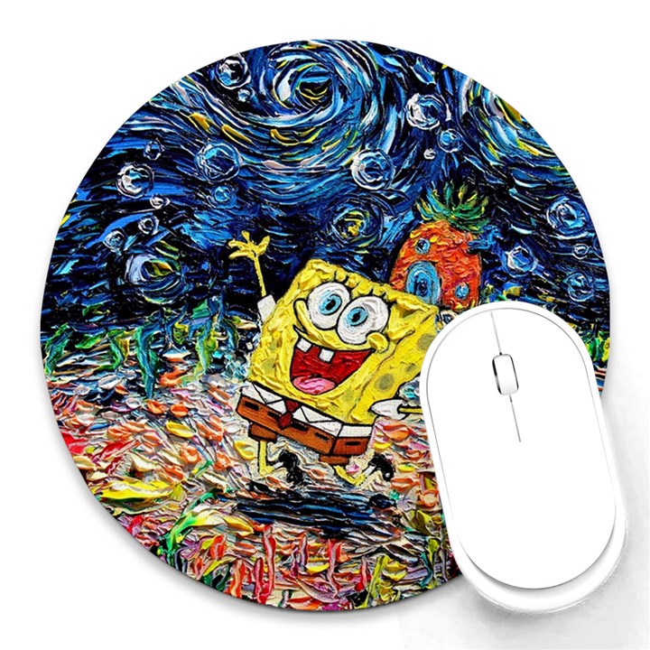 Art Cartoon Starry Night Van Gogh Round Mousepad