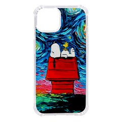 Red House Dog Cartoon Starry Night Iphone 14 Tpu Uv Print Case by Modalart