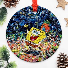 Art Cartoon Starry Night Van Gogh Round Ornament (two Sides) by Modalart