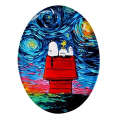 Red House Dog Cartoon Starry Night Oval Glass Fridge Magnet (4 Pack) by Modalart