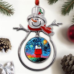 Red House Dog Cartoon Starry Night Metal Snowman Ornament