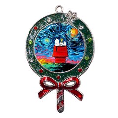 Red House Dog Cartoon Starry Night Metal X mas Lollipop With Crystal Ornament by Modalart