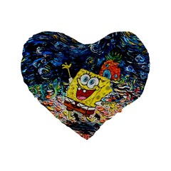 Art Cartoon Starry Night Van Gogh Standard 16  Premium Heart Shape Cushions by Modalart