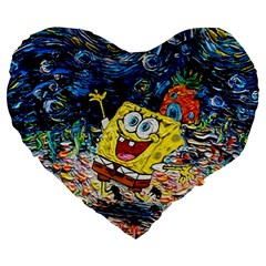 Art Cartoon Starry Night Van Gogh Large 19  Premium Heart Shape Cushions by Modalart