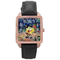 Art Cartoon Starry Night Van Gogh Rose Gold Leather Watch  by Modalart